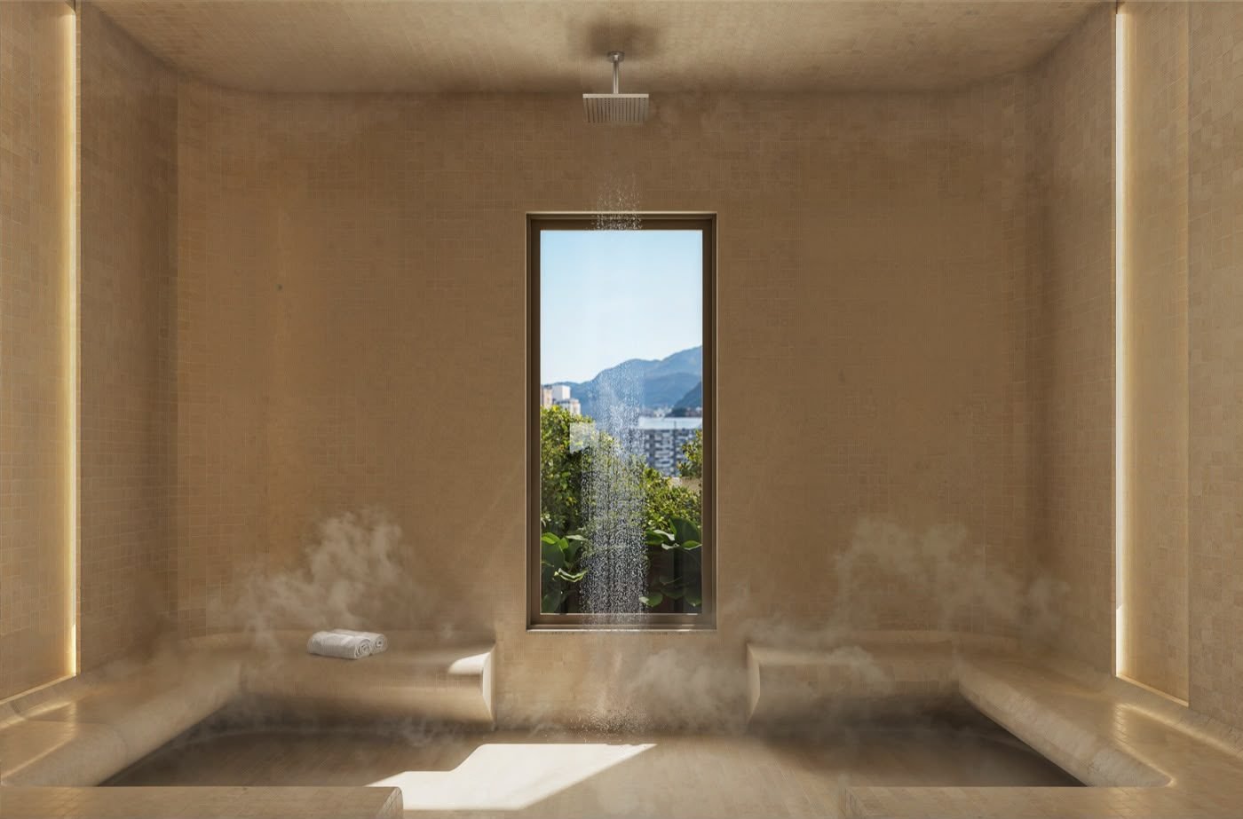 Sauna a vapor com vista para a montanha no Kronos by Tegra Barra da Tijuca